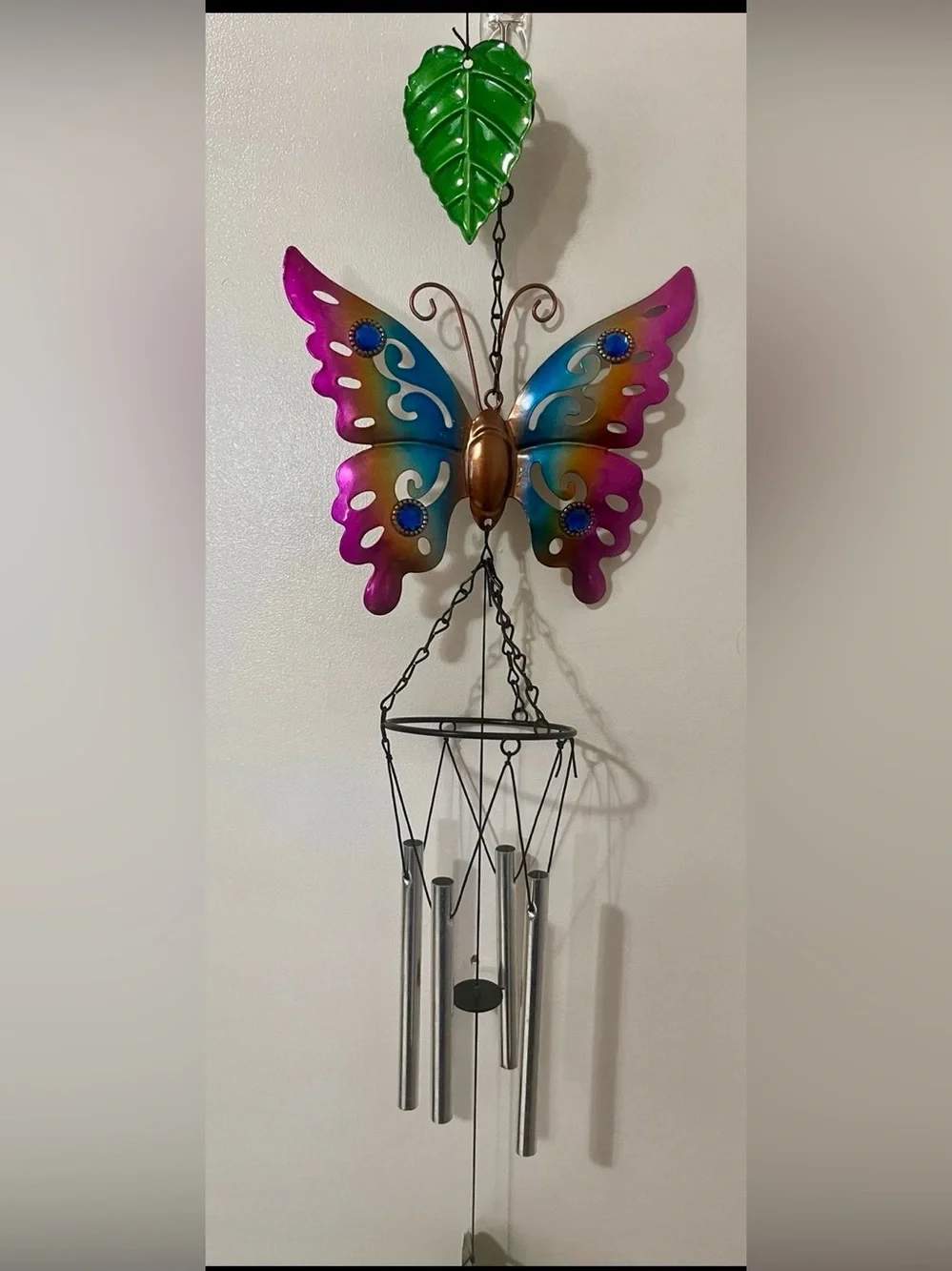 2 Windchimes Multicolor Metal Butterfly Wall - Decorative Home Accent